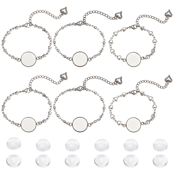 

PandaHall DIY Blank Dome Bracelet Making Kit, Including 304 Stainless Steel Link Bracelet Making, Glass Cabochons, Heart & Star, Stainless..., Clear