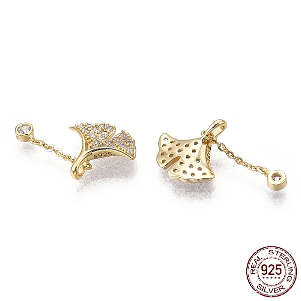 

PandaHall 925 Sterling Silver Micro Pave Cubic Zirconia Charms, Ginkgo Leaf, Nickel Free, Real 18K Gold Plated, 16~17mm, Hole: 1.5mm..., Clear