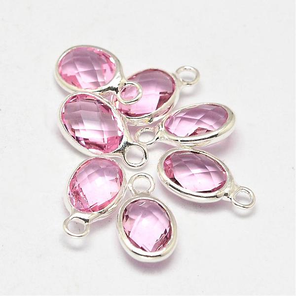 

PandaHall Oval Faceted Silver Color Plated Brass Glass Charms, Flamingo, 12x7x3.5mm, Hole: 1mm Brass+Glass Oval Pink