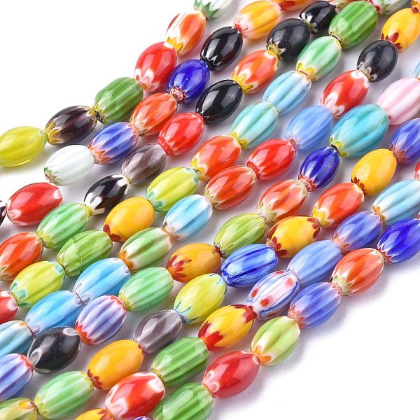 PandaHall Oval Handmade Millefiori Glass Beads Strands, Mixed Color, 12x7.5mm, Hole: 1.5mm, about 32pcs/strand, 14.9 inch Millefiori...