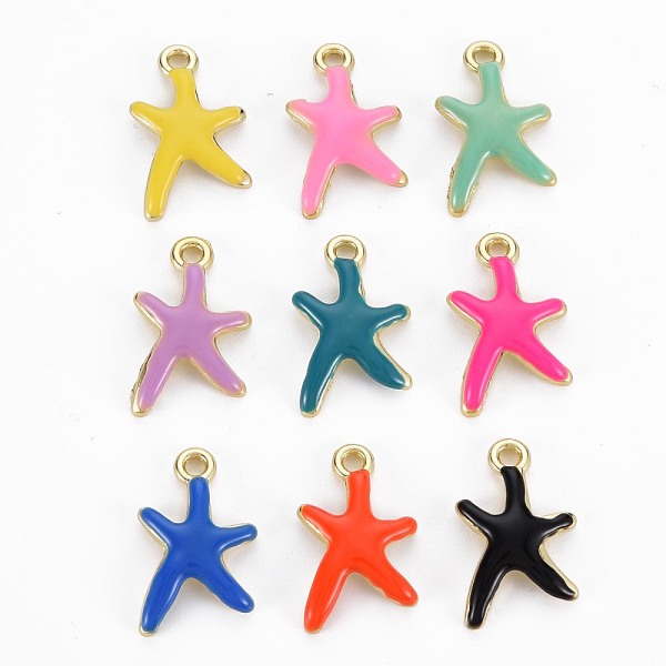 

PandaHall Rack Plating Alloy Pendants, with Enamel, Cadmium Free & Lead Free, Starfish, Light Gold, Mixed Color, 17x11.5x3mm, Hole: 1.8mm..., Multicolor