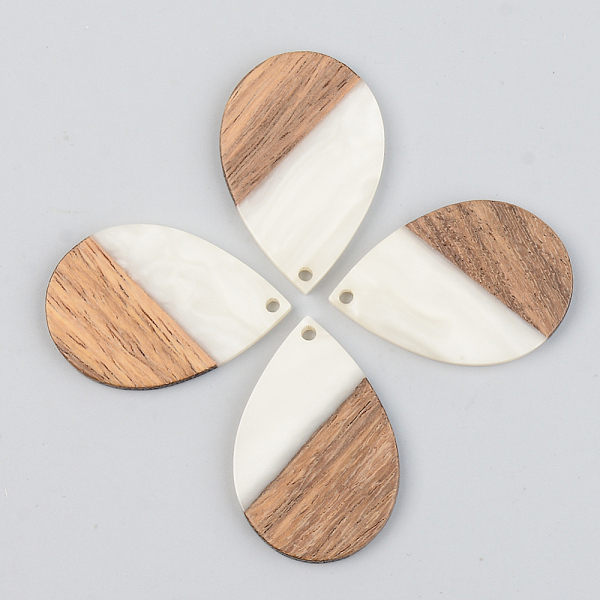 

PandaHall Opaque Resin & Walnut Wood Pendants, Teardrop, Floral White, 35.5x24.5x3mm, Hole: 2mm Resin+Wood Teardrop