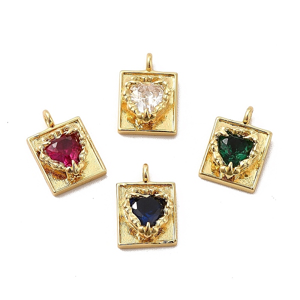 

PandaHall Rack Plating Brass Micro Pave Cubic Zirconia Charms, Long-Lasting Plated, Cadmium Free & Lead Free, Rectangle with Heart Charm..., Multicolor