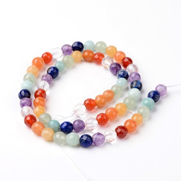 

PandaHall Natural Mixed Stone Beads Strands, Faceted, Round, 5.5~6mm, Hole: 1mm, about 63pcs/strand, 15 inch Mixed Stone Round