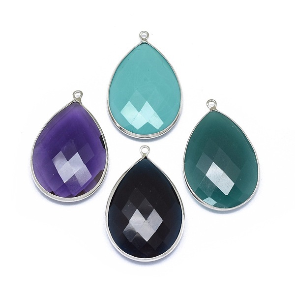 

PandaHall Glass Pendants, with Brass Findings, teardrop, Platinum, Mixed Color, 40x26x6.5mm, Hole: 1.8mm Brass+Glass Teardrop Multicolor