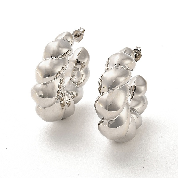 

PandaHall Rack Plating Brass Stud Earrings, Half Hoop Earrings, Cadmium Free & Lead Free, Platinum, 31x11mm Brass Ring