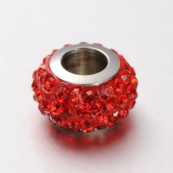 

PandaHall Rondelle 304 Stainless Steel Polymer Clay Rhinestone European Beads, Large Hole Beads, Stainless Steel Color, Mixed Color, 12x7mm..., Multicolor