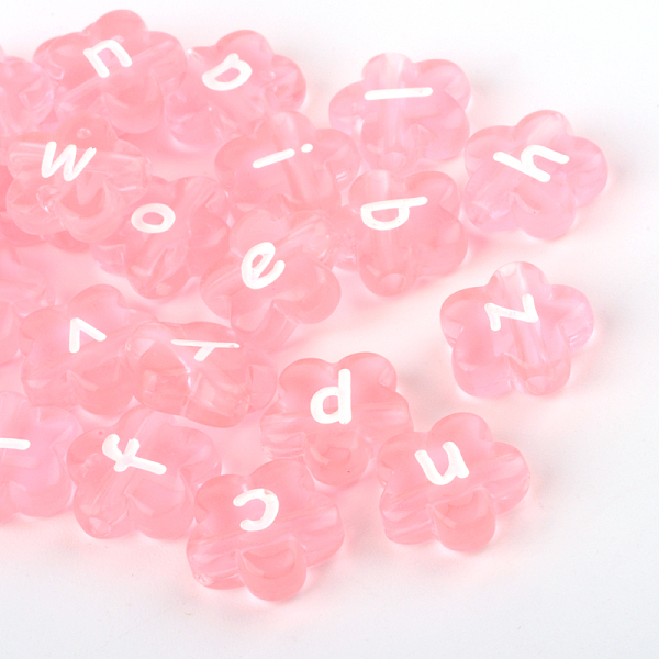 PandaHall Transparent Acrylic Flower Horizontal Hole Letter Beads, Pink, 11.5x11.5x4mm, Hole: 2mm, about 1300pcs/500g Acrylic Flower Pink