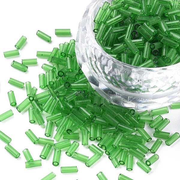 

PandaHall Transparent Glass Bugle Beads, Round Hole, Green, 3~8x2mm, Hole: 0.7mm, about 450g/pound Glass Green