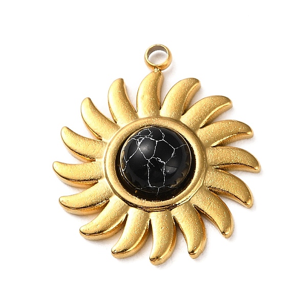 

PandaHall Synthetic Turquoise Dyed Sun Pendants, Golden Plated 304 Stainless Steel Sun Charms, 19.5x17x4.5mm, Hole: 1.6mm Synthetic...