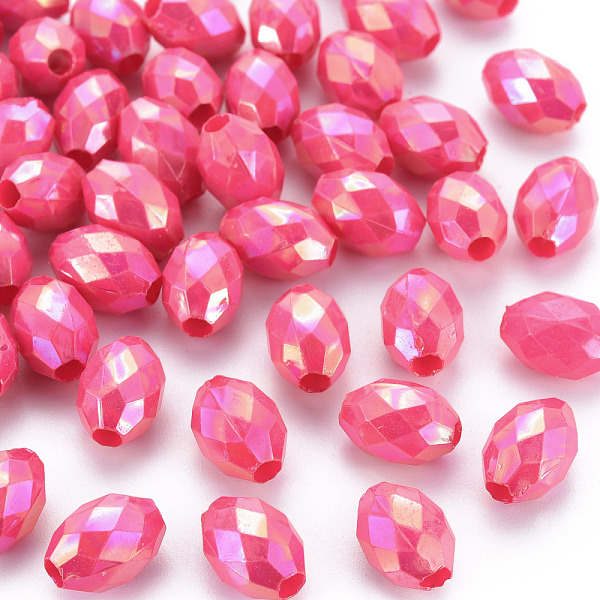 

PandaHall Opaque Acrylic Beads, Dyed, AB Color, Faceted, Oval, Cerise, 12x8mm, Hole: 2.5mm, about 1120pcs/500g Acrylic Oval Red