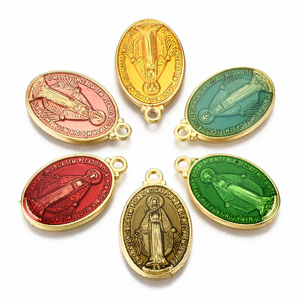 

PandaHall Brass Enamel Pendants, Long-Lasting Plated, Oval with Saint, Golden, Mixed Color, 19.5x12x2mm, Hole: 1.5mm Brass+Enamel Oval..., Multicolor