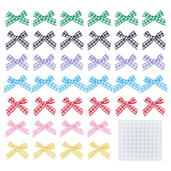 PandaHall FINGERINSPIRE 140 Pcs Mini Gingham Ribbon Bows with 200 pcs Stickers 7 Color Checkered Ribbon Bows for DIY Craft Colorful Bow Tie...
