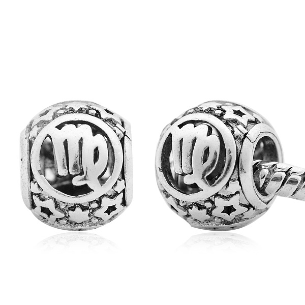 

PandaHall Brass European Beads, Large Hole Beads, Cadmium Free & Nickel Free & Lead Free, Antique Silver, Hollow, Barrel with Twelve...