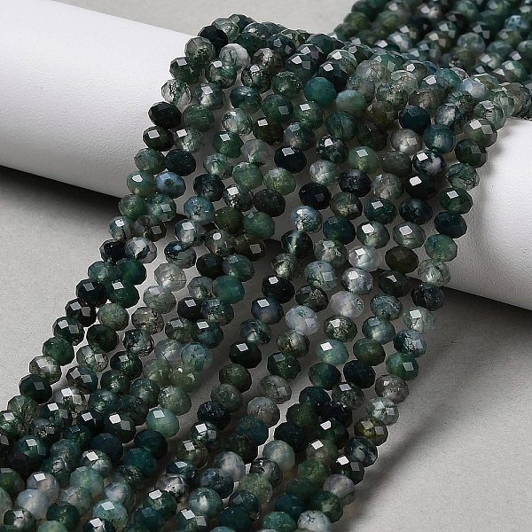 Natur Moos Achat Perlen Stränge, facettiert, Rondell, 4.5x3.5 mm, Bohrung: 0.9 mm, ca. 113 Stk. / Strang, 15.35 Zoll (39 cm)