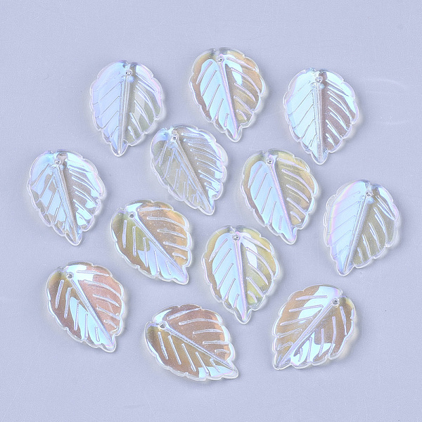 

PandaHall Transparent Glass Pendants, AB Color Plated, Leaf, Clear AB, 23.5x17x4.5mm, Hole: 1.2mm Glass Leaf White