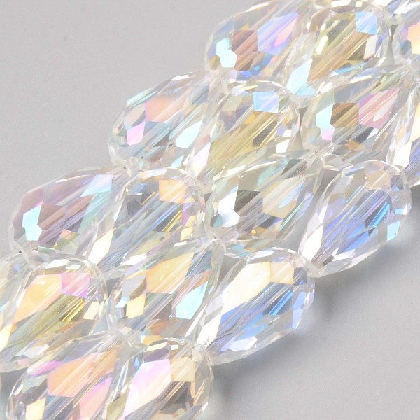 

PandaHall Transparent Glass Beads Strands, AB Color Plated, Faceted Teardrop, Clear AB, 19x12mm, Hole: 1.6mm, about 40pcs/strand, 30.71 inch..., White