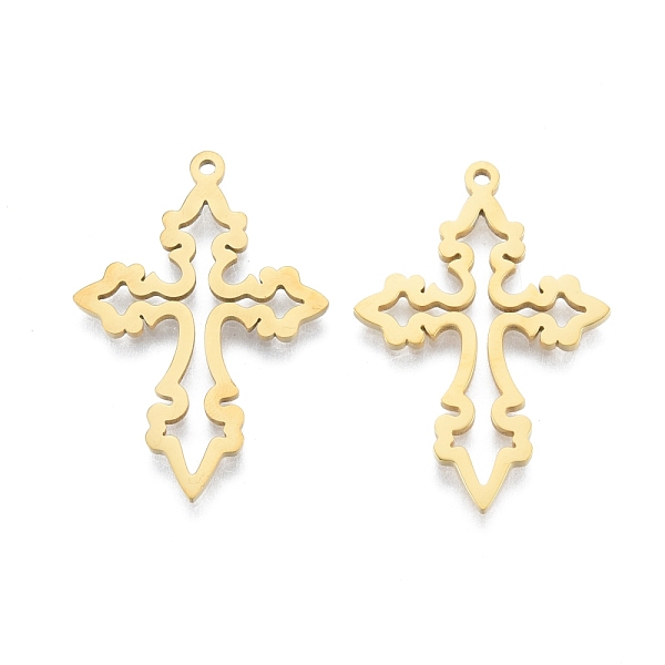 

PandaHall Ion Plating(IP) 201 Stainless Steel Pendant, Hollow Charms, Cross, Real 18K Gold Plated, 33x23x1.5mm, Hole: 1.4mm 201 Stainless...
