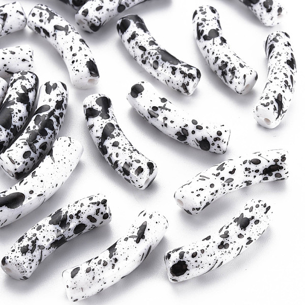 

PandaHall Opaque Spray Painted Acrylic Beads, Two Tone, Curved Tube, White, 32x10x8mm, Hole: 1.8mm, about 330pcs/500g Acrylic Tube White