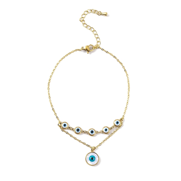 

PandaHall Ion Plating(IP) 304 Stainless Steel Anklets, Resin, Enamel and Synthetic Shell, Evil Eyes, Golden, 8-1/4 inch(21cm) Stainless...