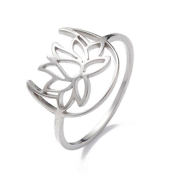 

PandaHall Hollow Out Lotus 304 Stainless Steel Finger Ring for Women, Stainless Steel Color, Inner Diameter: 17mm 304 Stainless Steel