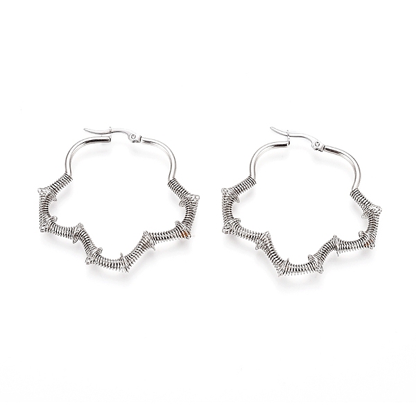 

PandaHall Long-Lasting Plated 304 Stainless Steel Wire Wrapped Hoop Earrings, Hypoallergenic Earrings, Flower, Stainless Steel Color...