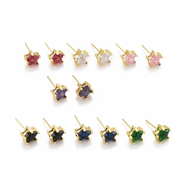 

PandaHall Cubic Zirconia Star Stud Earrings, Real 18K Gold Plated Brass Jewelry for Women, Cadmium Free & Lead Free, Mixed Color, 9x9.5mm..., Multicolor