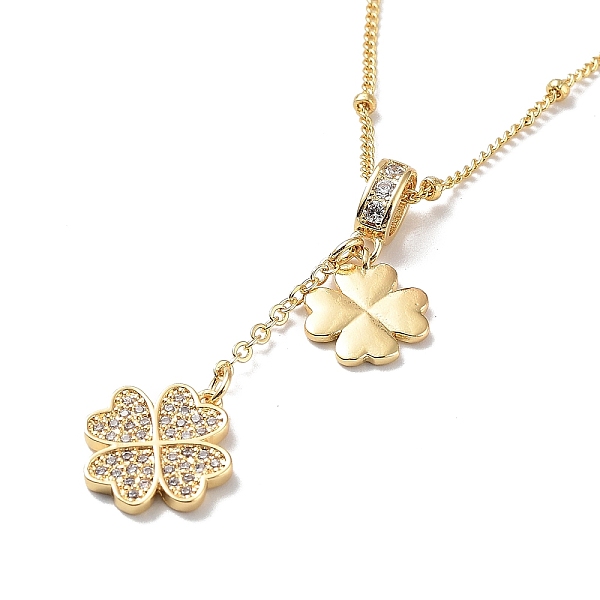 

PandaHall Clover Brass Micro Pave Cubic Zirconia Pendant Necklaces for Women, Light Gold, 17.32 inch(440mm) Cubic Zirconia Clover Clear