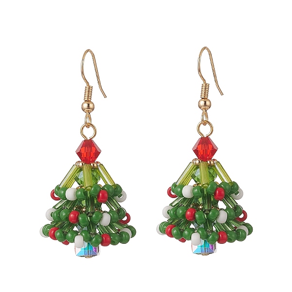 

PandaHall Christmas Theme Glass Beads Braided Tree Dangle Earrings, Golden Brass Wire Wrap Jewelry for Women, Green, 48mm, Pin: 0.7mm Glass...