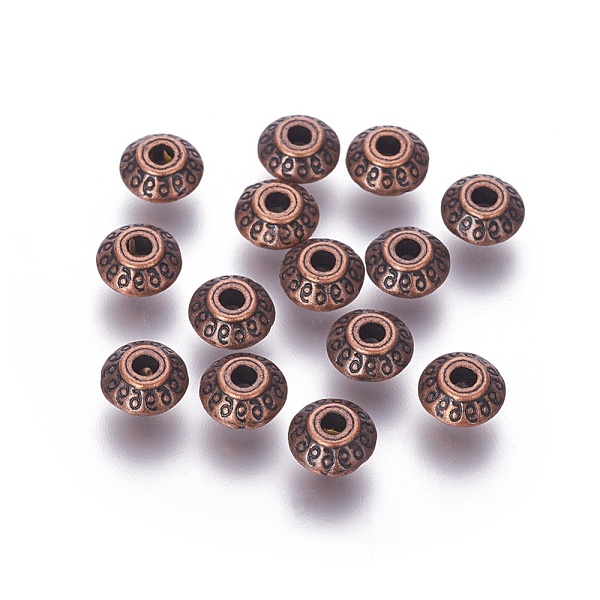 

PandaHall Tibetan Style Alloy Beads, Lead Free & Nickel Free & Cadmium Free, Bicone, Red Copper Color, about 7mm long, 7mm wide, 4.5mm thick...