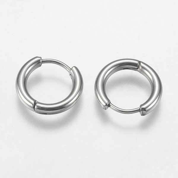 

PandaHall 201 Stainless Steel Huggie Hoop Earrings Findings, with 304 Stainless Steel Pins, Stainless Steel Color, 14x15x2.5mm, 10 Gauge...
