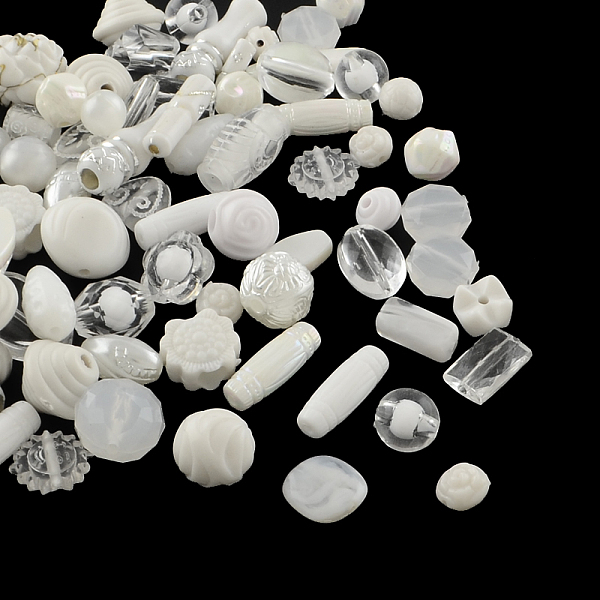 

PandaHall Acrylic Beads, Mixed Shapes, White, 5.5~28x6~20x3~11mm, Hole: 1~5mm Acrylic Mixed Shapes White