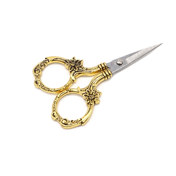 

PandaHall Stainless Steel Flower Scissors, Embroidery Scissors, Sewing Scissors, with Zinc Alloy Handle, Antique Golden, 90mm Stainless...