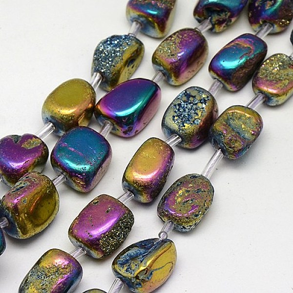 

PandaHall Electroplate Natural Druzy Quartz Crystal Cuboid Beads Strands, Dyed, Multi-color Plated, 10~16x4~12x4~8mm, Hole: 1mm, about...