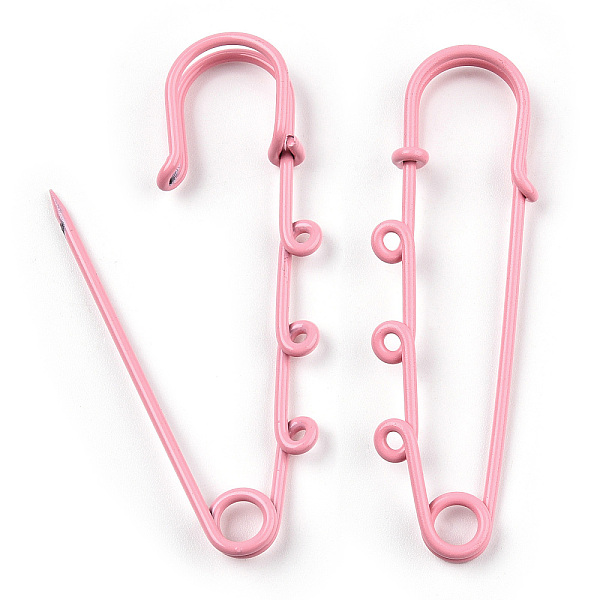 

PandaHall Spray Painted Iron Brooch Findings, Kilt Pins with Triple Loops, Pink, 50x50x5.5mm, Hole: 2.5mm Iron Pink