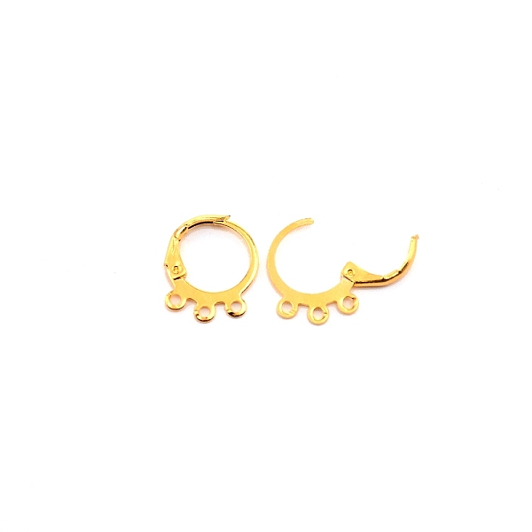 

PandaHall Brass Huggie Hoop Earring Findings, with 3 Loops, Golden, 15x13x2mm, Hole: 1.5mm, Pin: 1mm Brass