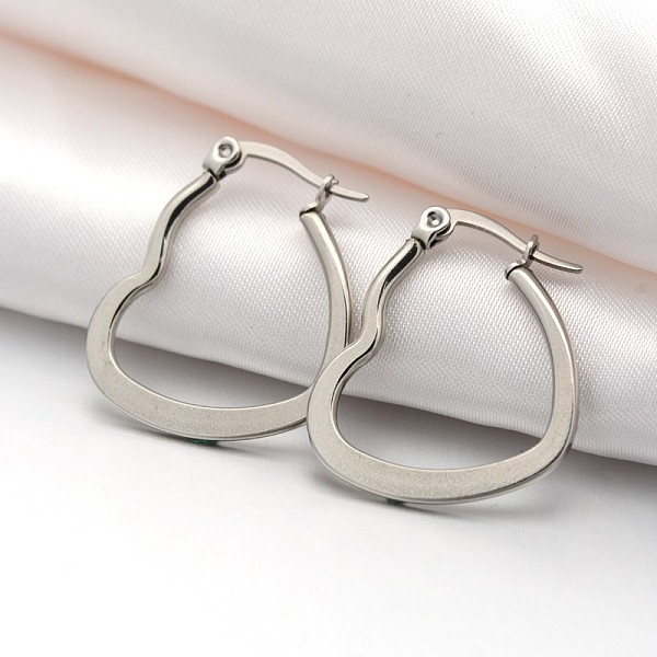 

PandaHall 201 Stainless Steel Hoop Earrings, with 304 Stainless Steel Pin, Hypoallergenic Earrings, Heart, Stainless Steel Color...