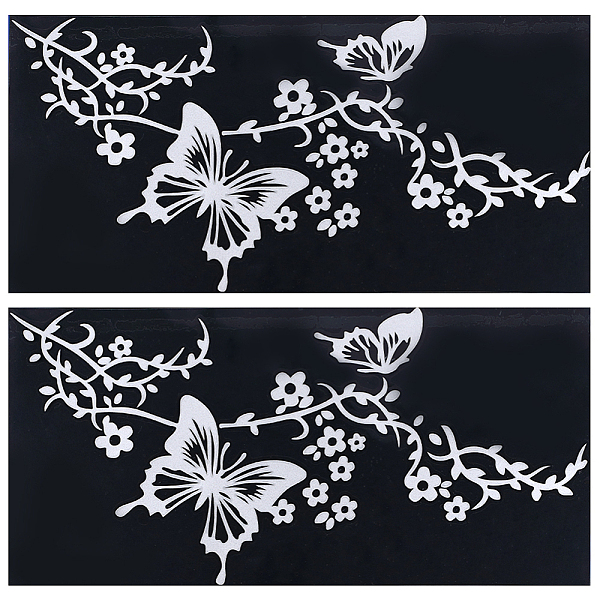 

PandaHall GORGECRAFT 2 Sheet Floral Butterfly Decals Butterflies Kissing Flowers Car Decal Reflective Vinyl Waterproof Sticker Women Car..., Silver