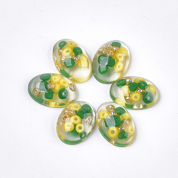 

PandaHall Transparent Resin Cabochons, with Seed Beads Inside, Oval, Yellow, 18x12.5x6mm Resin Oval Yellow