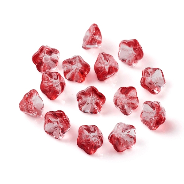 

PandaHall Electroplate Glass Beads, Trumpet Flower, Red, 8.5x8x5.5mm, Hole: 1mm Glass Flower Red
