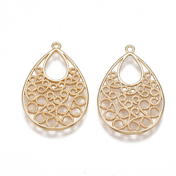 

PandaHall Brass Filigree Pendants, Nickel Free, Real 18K Gold Plated, teardrop, 25~26x16~17x1mm, Hole: 1mm Brass Teardrop