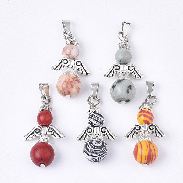 

PandaHall Synthetic Mixed Gemstone Pendants, with Alloy Findings and Iron Findings, Round and Wing, 37~39x19.5~21x11.5~12.5mm, Hole: 3x7.5mm...