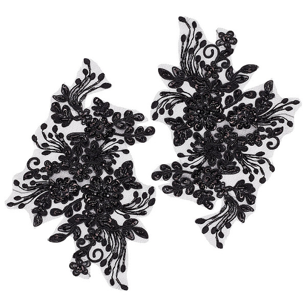 

PandaHall Flower Pattern Polyester Embroidered Lace Appliques, Handicarft Beading Appliques, Costume Dress Accessories, Black, 160x250x2mm...