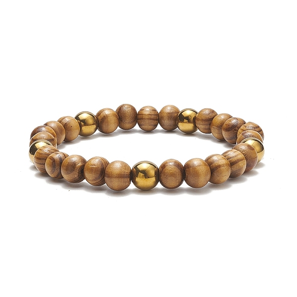 

PandaHall Natural Wood & Synthetic Hematite Round Beaded Stretch Bracelet for Women, Mixed Color, Inner Diameter: 2-1/4 inch(5.55cm) Wood..., Brown