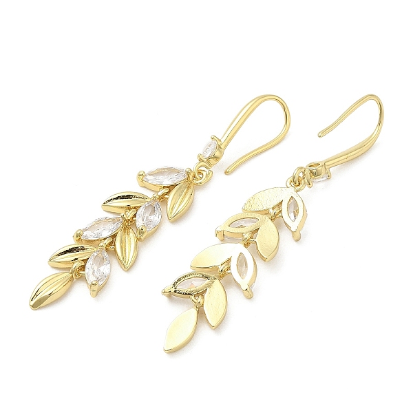 

PandaHall Cubic Zirconia Leaf Dangle Earrings, Brass Long Earrings for Women, Real 18K Gold Plated, 53x10mm Cubic Zirconia Leaf Clear