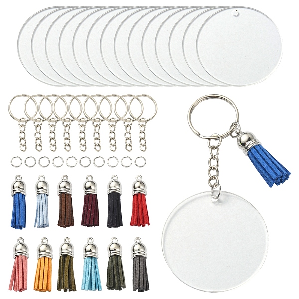

PandaHall DIY Blank Keychian Making Kit, Including Acrylic Disc Big Pendants, Faux Suede Tassel Pendant Decorations, Iron Split Key Rings..., Multicolor