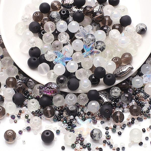 

PandaHall Glass Beads, Round & Starfish & Fish & Rondelle, Mixed Style, Black, 2~14x2~10x1~8.5mm, Hole: 0.8~1.5mm Glass Mixed Shapes Black
