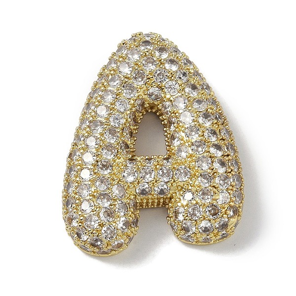 

PandaHall Rack Plating Brass Micro Pave Clear Cubic Zirconia Pendants, Long-Lasting Plated, Real 18K Gold Plated, Letter A, 30x24x6mm, Hole...