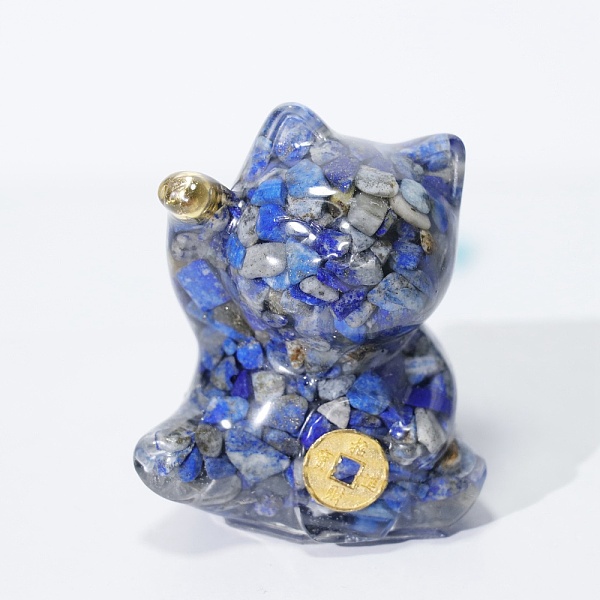 

PandaHall Natural Lapis Lazuli Chip & Resin Craft Display Decorations, Lucky Cat Figurine, for Home Feng Shui Ornament, 63x55x45mm Lapis...
