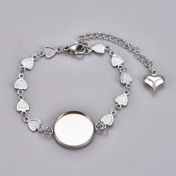 

PandaHall 304 Stainless Steel Bracelet Making, with Lobster Claw Clasps, Heart Link Chains and Flat Round Cabochon Settings, Stainless Steel...